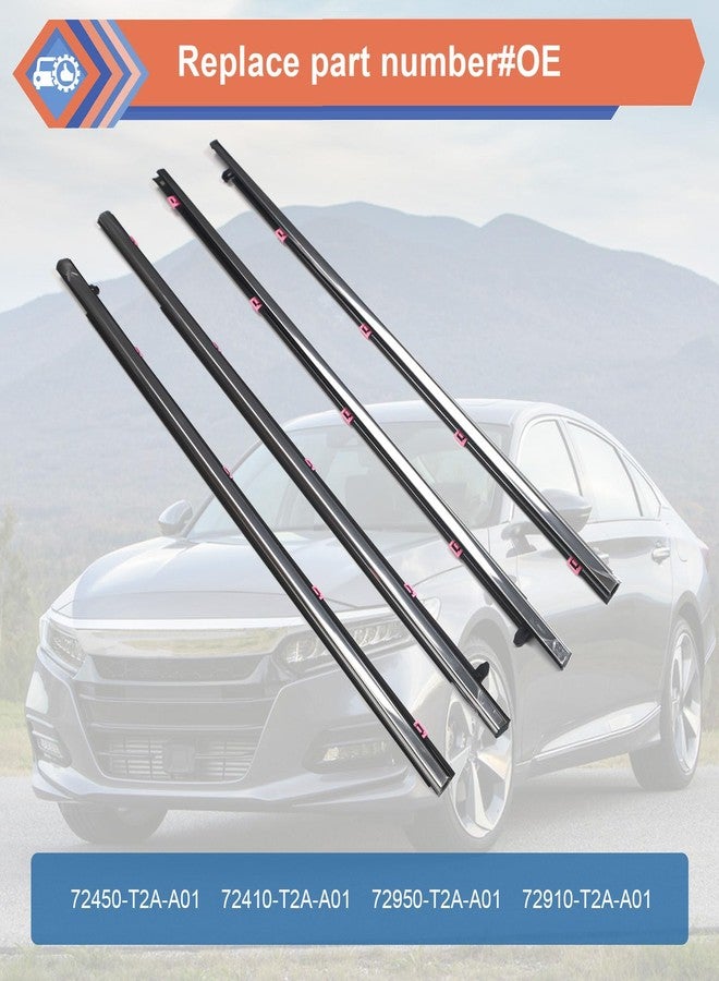 ZONFANT 4 Pcs Car Outer Door Window Moulding Trim Weatherstrip Seal Belt Compatible with Honda Vehicle 2013-2018 Accord, Replace#72410-T2A-A01 72450-T2A-A01 72910-T2A-A01 72950-T2A-A01 - Image 2